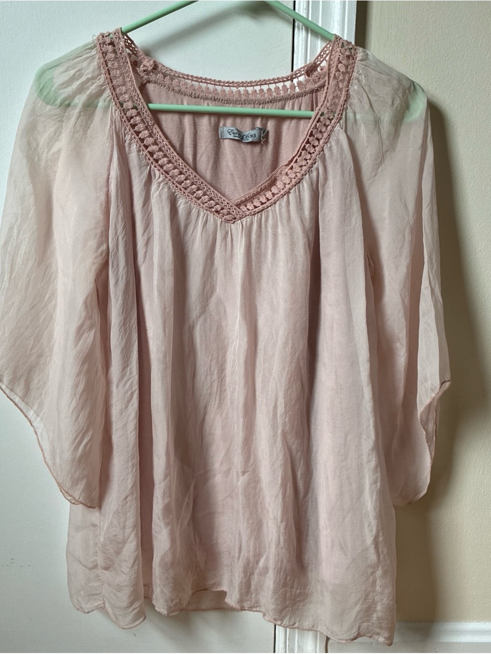 Elena Baldi pale pink silk double layer top 3/4 sleeve size S